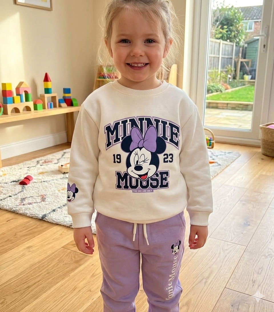 Disney Minnie Mouse Sweatshirt & Jogger Set – White & Lavender (1–10 Years)