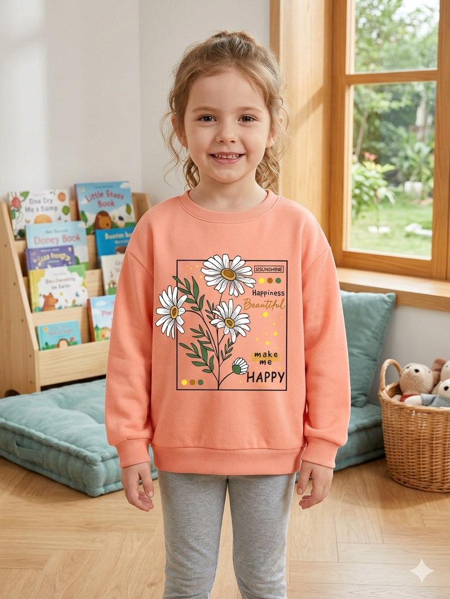 Peach Daisy Graphic Sweatshirt – Casual Floral Vibes (1–10 Years)