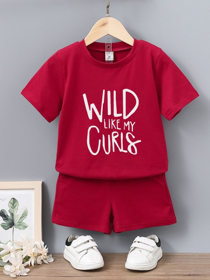Wild Like My Curls” T-Shirt & Shorts Set – Red & White (1–10 Years)